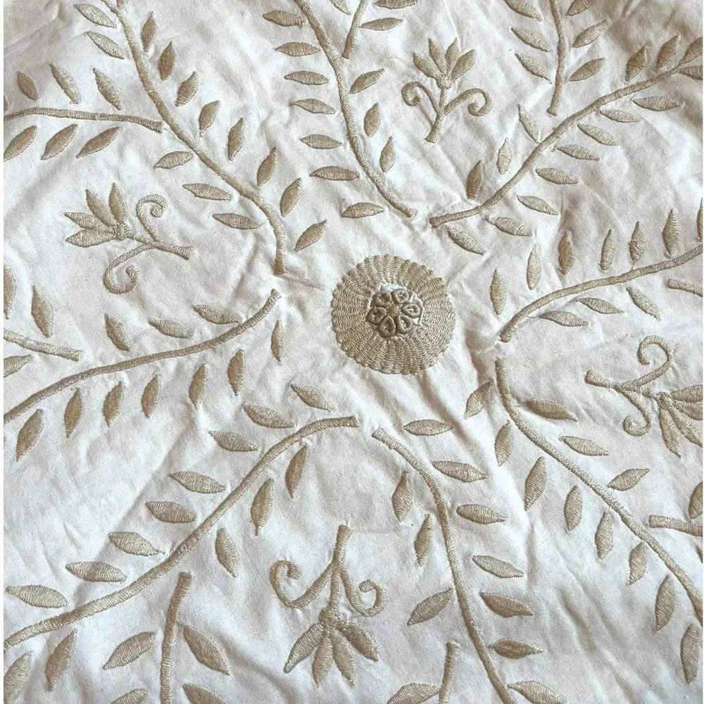 Pottery Barn Euro Pillow Shams Pair Cream Cotton Embroidered Ruffle Farmhouse